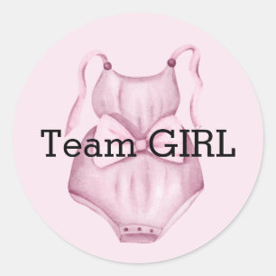 Baby gender reveal team girl classic round sticker