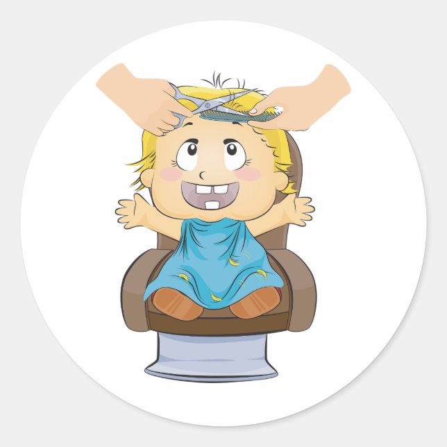 Baby Getting Haircut Funny Kids Barber Shop Classic Round Sticker (Front)