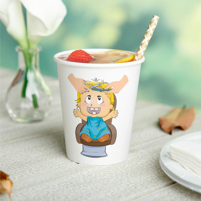 Baby Getting Haircut Funny Kids Barber Shop Paper Cups (Creator Uploaded)