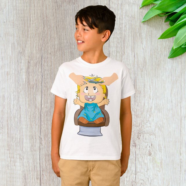 Baby Getting Haircut Funny Kids Barber Shop T-Shirt (Creator Uploaded)