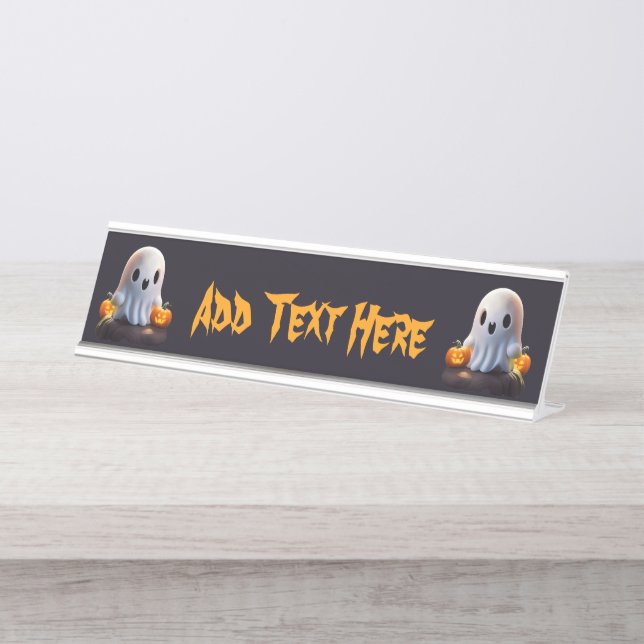 Baby Ghost Creepy Cute Halloween Character Desk Name Plate (Front)