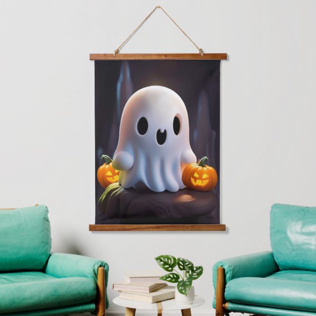 Baby Ghost Creepy Cute Halloween Character Hanging Tapestry (Living Room)