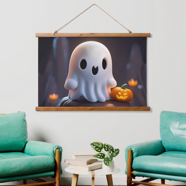 Baby Ghost Creepy Cute Halloween Character Hanging Tapestry (Living Room)