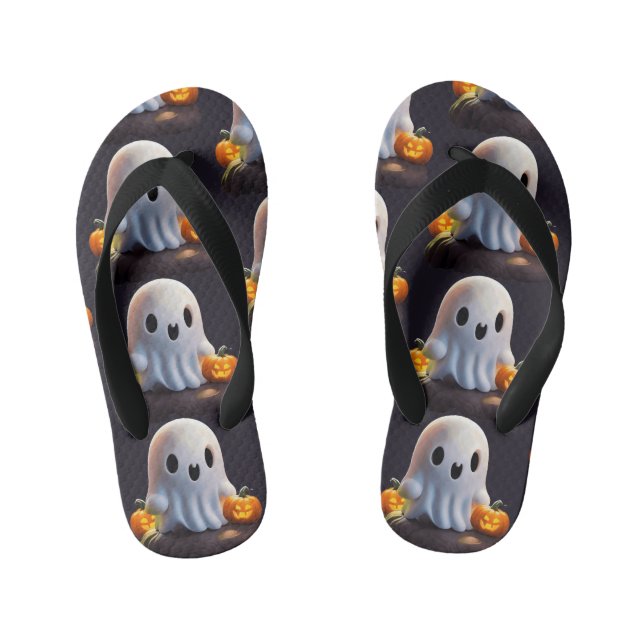 Baby Ghost Creepy Cute Halloween Character Kid's Flip Flops (Footbed)