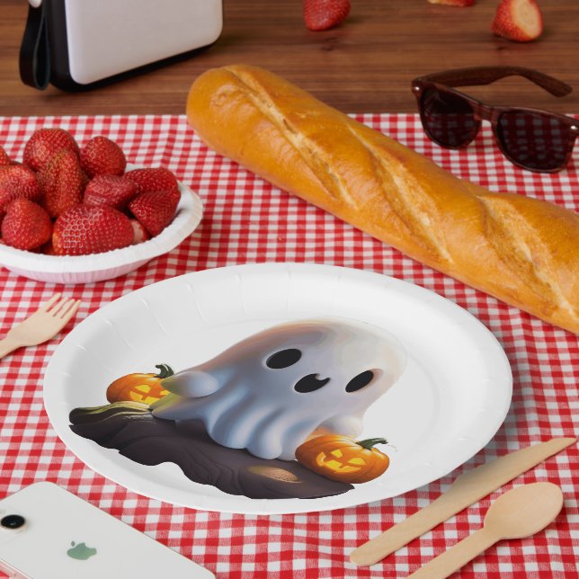 Baby Ghost Creepy Cute Halloween Character Paper Plate (Picnic)