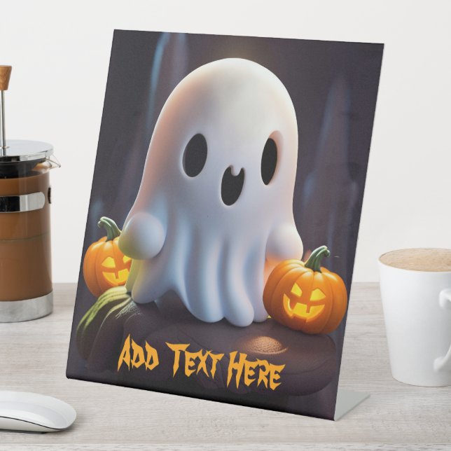 Baby Ghost Creepy Cute Halloween Character Pedestal Sign (In SItu)