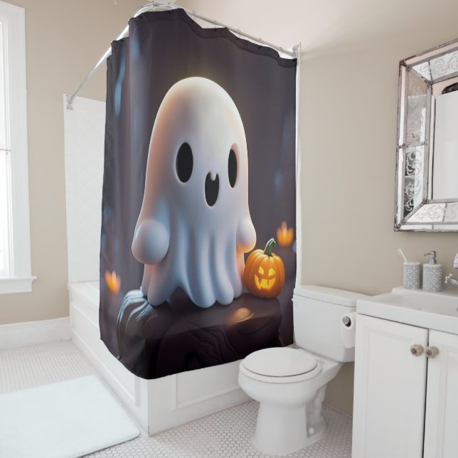 Baby Ghost Creepy Cute Halloween Character Shower Curtain (In Situ)