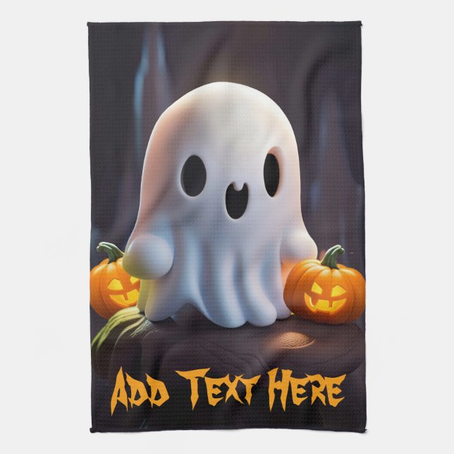 Baby Ghost Creepy Cute Halloween Character Tea Towel (Vertical)