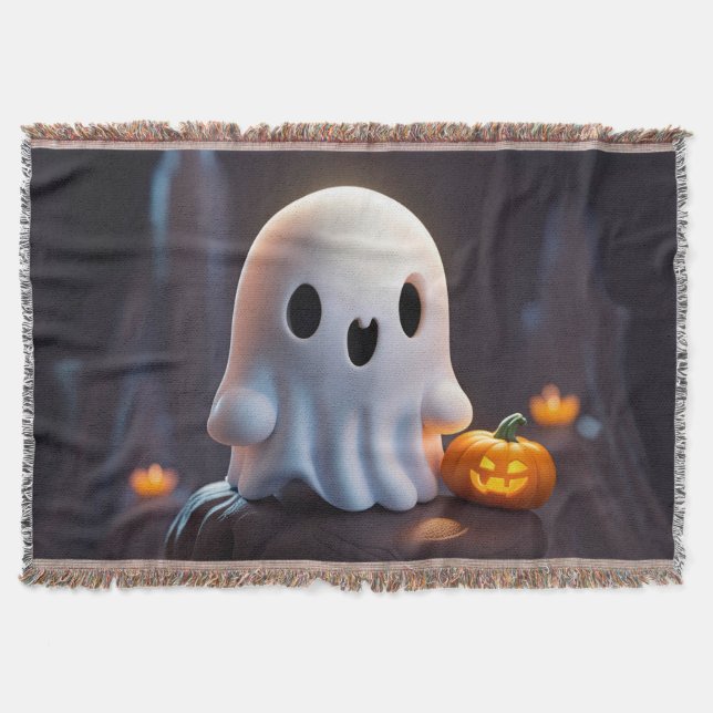 Baby Ghost Creepy Cute Halloween Character Throw Blanket (Front)