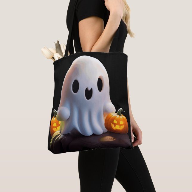 Baby Ghost Creepy Cute Halloween Character Tote Bag (Close Up)