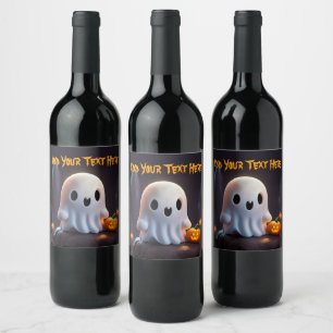 Baby Ghost Creepy Cute Halloween Character Wine Label