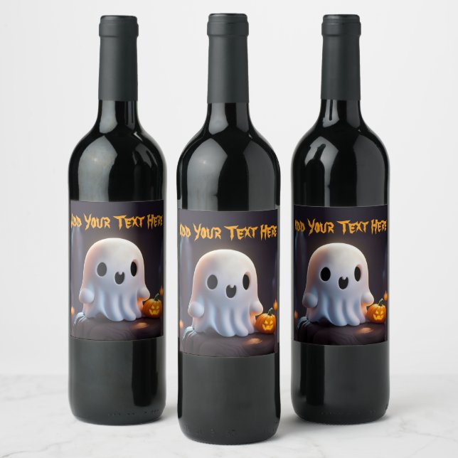 Baby Ghost Creepy Cute Halloween Character Wine Label (Bottles)