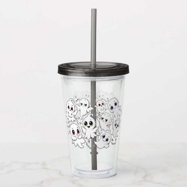 Baby Ghosts Spooky Cute Halloween Mood Acrylic Tumbler (Front)
