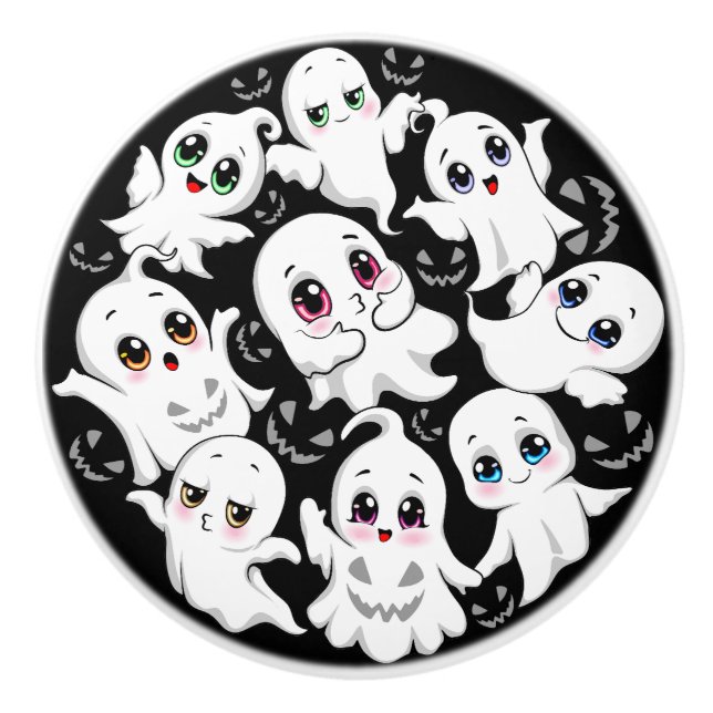 Baby Ghosts Spooky Cute Halloween Mood Ceramic Knob (Front)