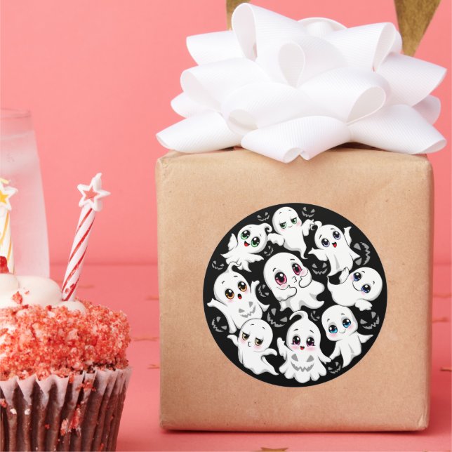 Baby Ghosts Spooky Cute Halloween Mood Classic Round Sticker (Party)