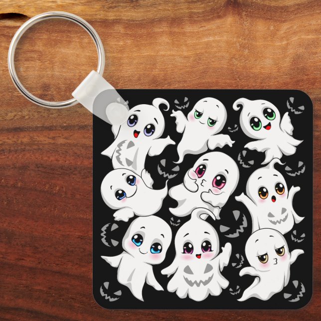 Baby Ghosts Spooky Cute Halloween Mood Key Ring (Front)