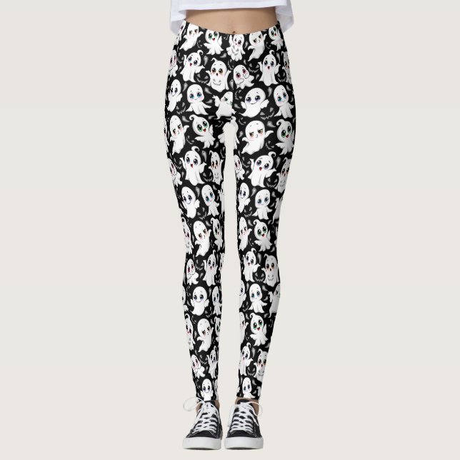 Baby Ghosts Spooky Cute Halloween Mood Leggings (Front)