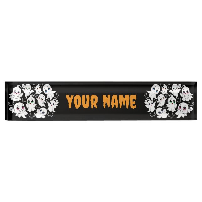 Baby Ghosts Spooky Cute Halloween Mood Nameplate (Front)