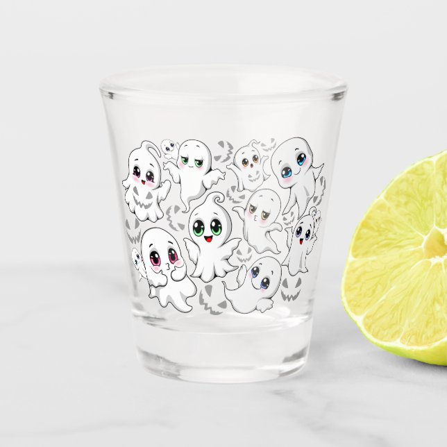 Baby Ghosts Spooky Cute Halloween Mood Shot Glass (Front)