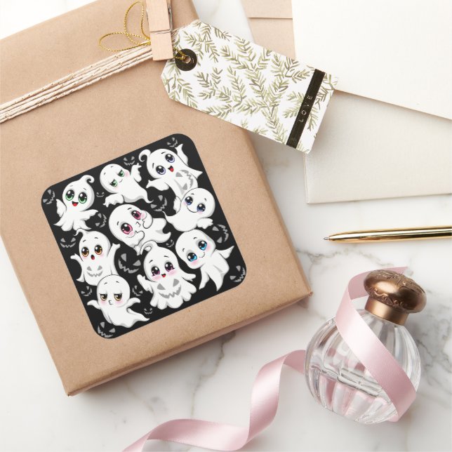 Baby Ghosts Spooky Cute Halloween Mood Square Sticker (Gifting)