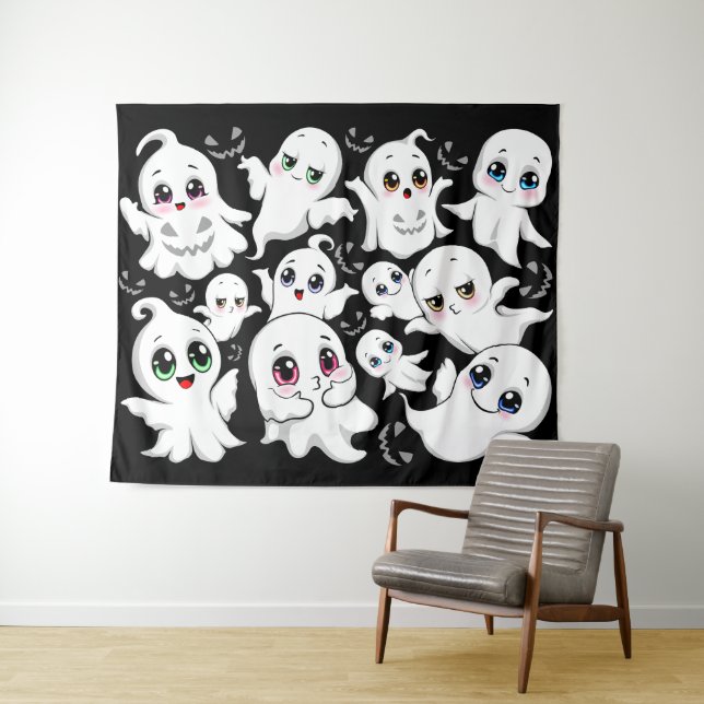 Baby Ghosts Spooky Cute Halloween Mood Tapestry (In Situ (Horizontal))