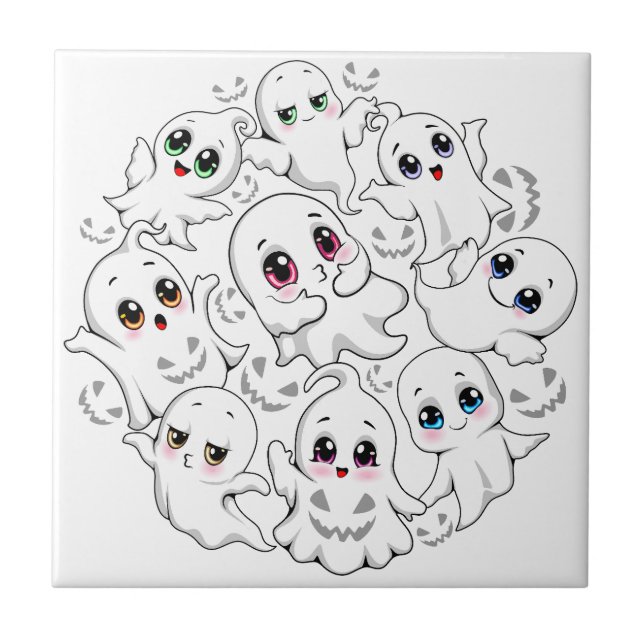 Baby Ghosts Spooky Cute Halloween Mood Tile (Front)