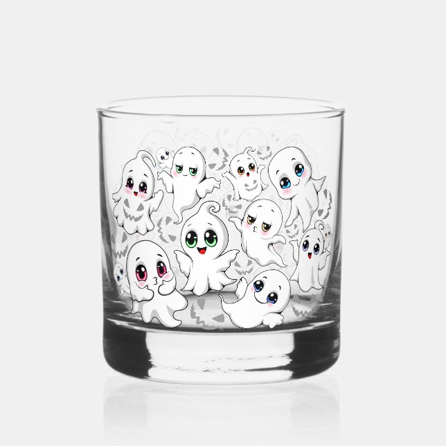 Baby Ghosts Spooky Cute Halloween Mood Whiskey Glass (Front)