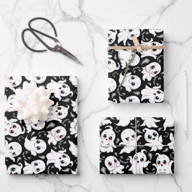 Baby Ghosts Spooky Cute Halloween Mood Wrapping Paper Sheet (Front)