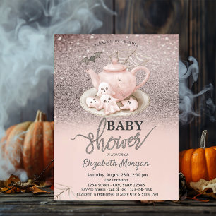 Baby Ghosts Teapot Rose Glitter Bokeh Baby Shower Invitation