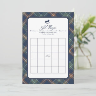 Baby Gift Bingo Game Navy Plaid Preppy Baby Shower Advice Card