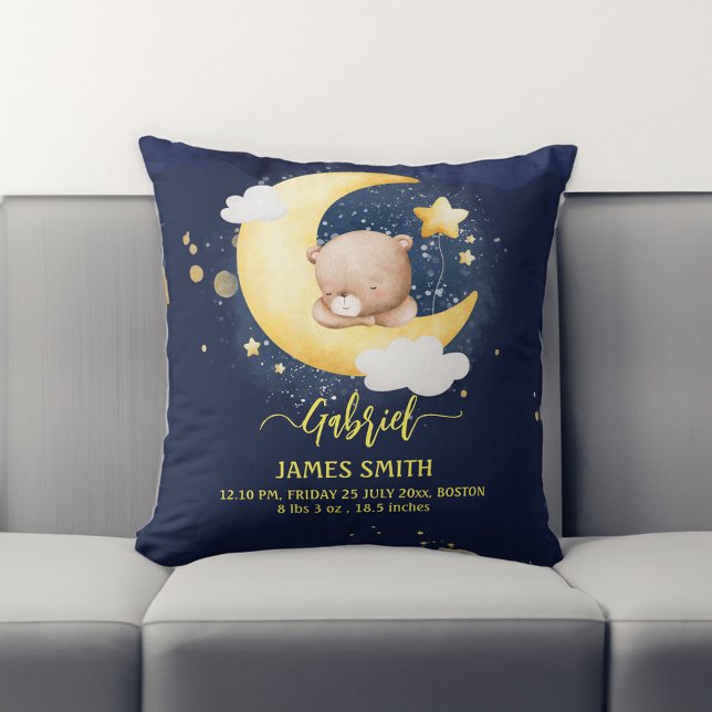 Baby gifts Sleeping teddy bear birth stats  Cushion (Newborn Baby gifts cute Sleeping teddy bear birth stats Throw Pillow)