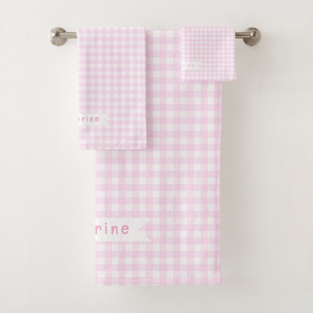 Baby Gingham Pastel Pink Bath Towel Set (Insitu)