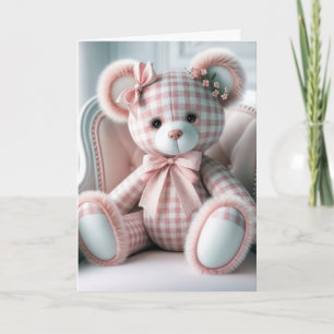 Baby Gingham Teddy Bear On a Chair Card