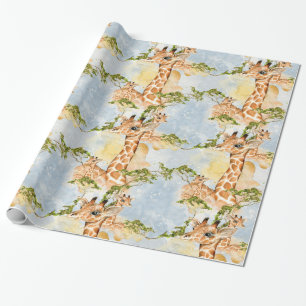 Baby Giraffe Africa Savanna Animals brown gold Wrapping Paper