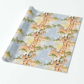 Baby Giraffe Africa Savanna Animals brown gold Wrapping Paper