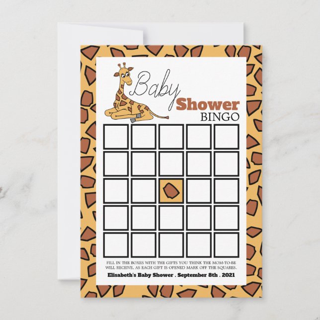 Baby Giraffe, Baby Shower Bingo (Front)