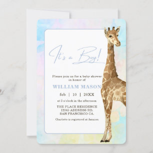 Baby Giraffe Baby Shower Blue I's a Boy Invitation