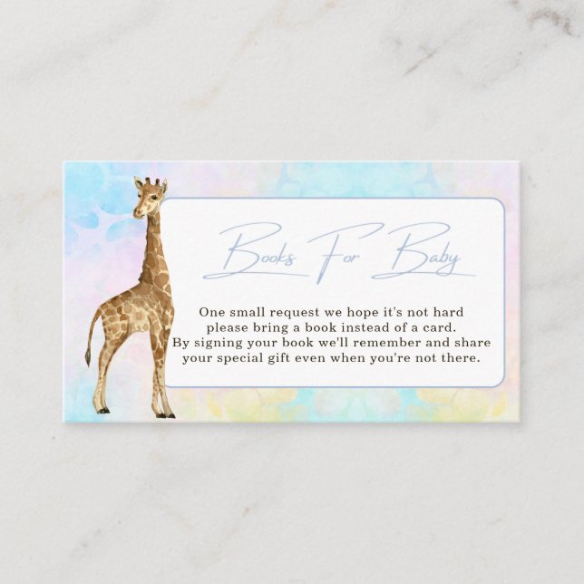 Baby Giraffe Baby Shower Book Request Blue  Enclosure Card (Front)