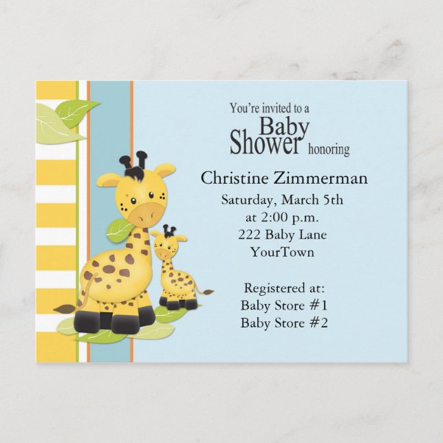 Baby Giraffe Baby Shower Invitation Postcard (Front)