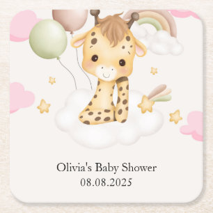 BABY GIRAFFE BABY SHOWER SQUARE PAPER COASTER