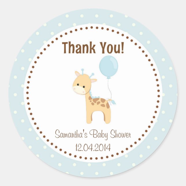 Baby Giraffe Baby Shower Sticker Blue (Front)