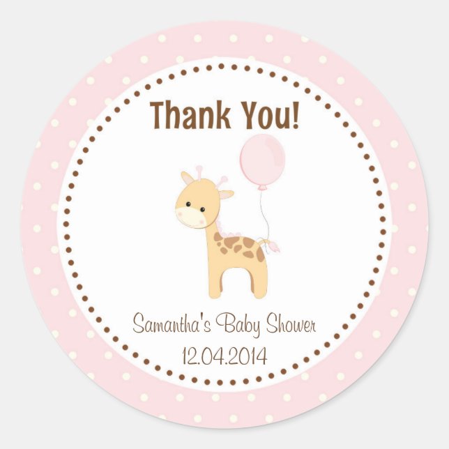 Baby Giraffe Baby Shower Sticker Pink (Front)