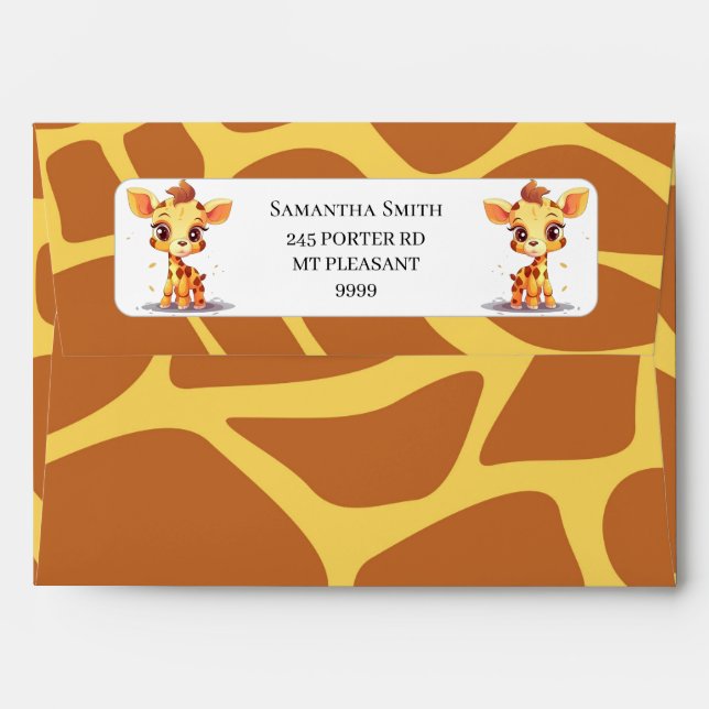 Baby Giraffe Birthday Invitation Envelope (Back (Top Flap))