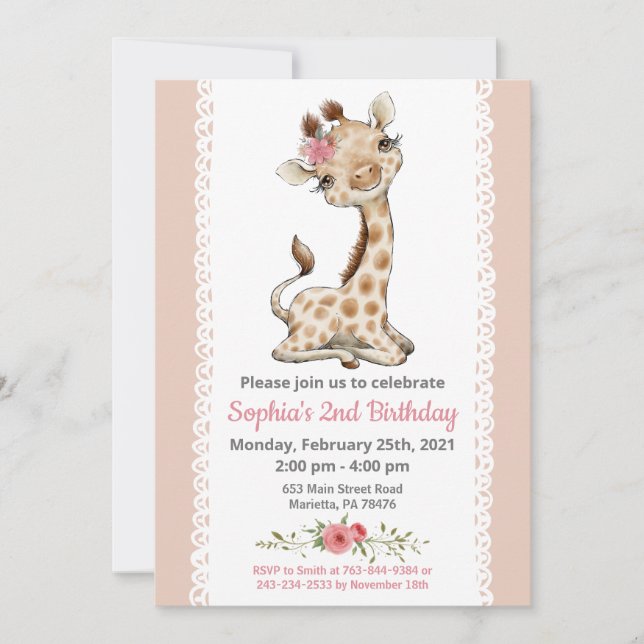 Baby Giraffe Birthday Party Invitation (Front)
