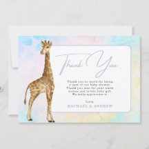 Baby Giraffe Blue Baby Shower Thank You Card