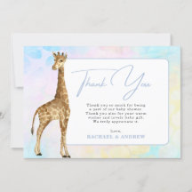 Baby Giraffe Blue Baby Shower Thank You Card