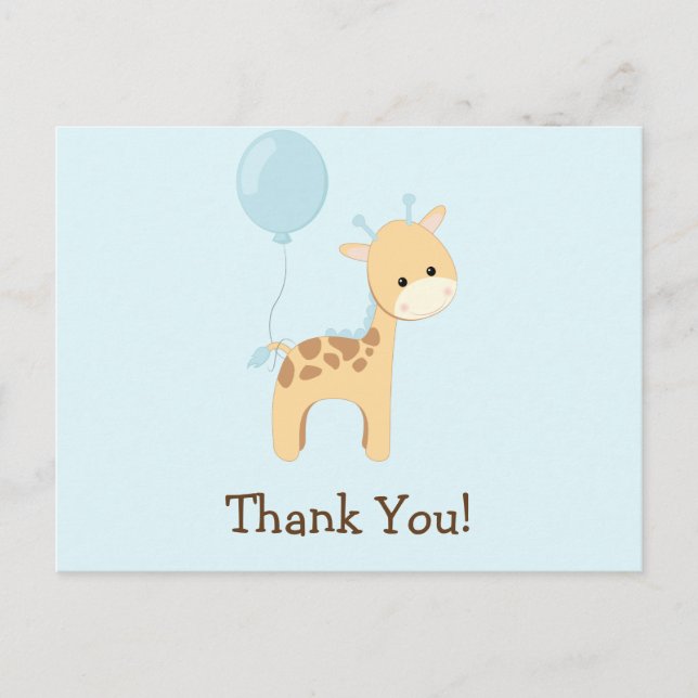 Baby Giraffe, Blue, Jungle Animal Thank You Postcard (Front)