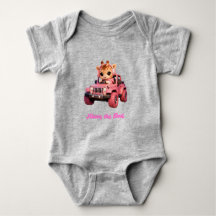 Baby giraffe body in pink jeep - Keeping the Peace