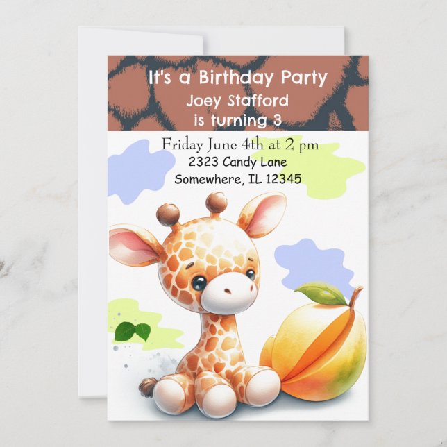 Baby Giraffe Colourful Birthday Invitation (Front)