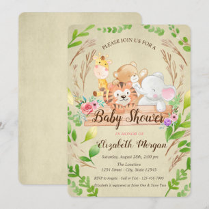 Baby Giraffe,Elephant,Bear,Tiger Leaf Baby Shower Invitation